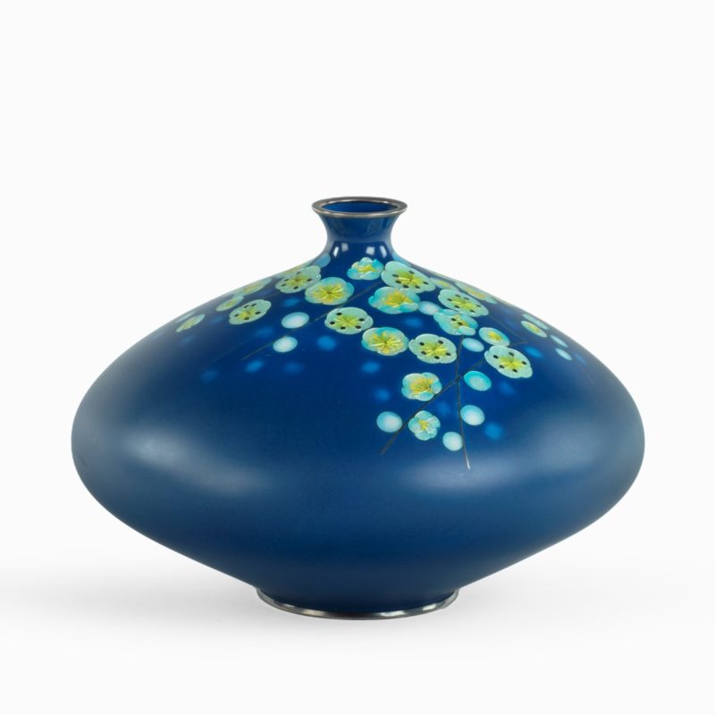 A Showa period blue cloisonne vase by Tamura