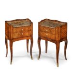 A pair of freestanding French kingwood bedside cabinets together