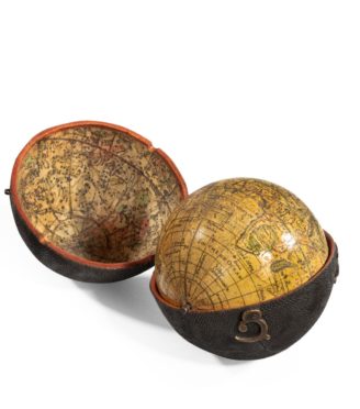 A 3 inch George III pocket globe after Herman Moll open