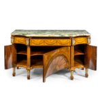 Satinwood Sheraton Revival breakfront marquetry commode open