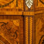 Satinwood Sheraton Revival breakfront marquetry commode details side