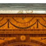 A satinwood Sheraton Revival breakfront marquetry commode main top