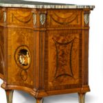 Satinwood Sheraton Revival breakfront marquetry commode details sides