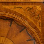 Satinwood Sheraton Revival breakfront marquetry commode close up corner details