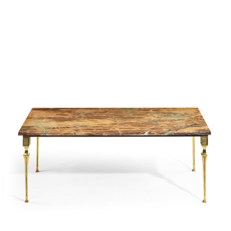 A Continental brass marble-topped coffee table