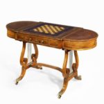 Regency period rosewood sofa games table attributed to Gillows of Lancaster top open with games board