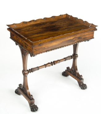 A George IV rosewood tray top table, attributed to Gillows