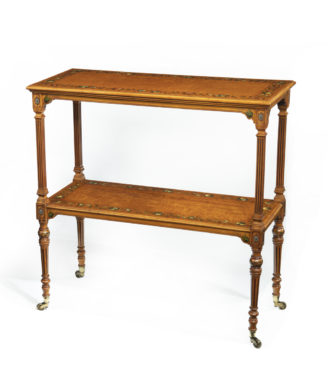 A mid-Victorian free-standing painted satinwood two-tier table