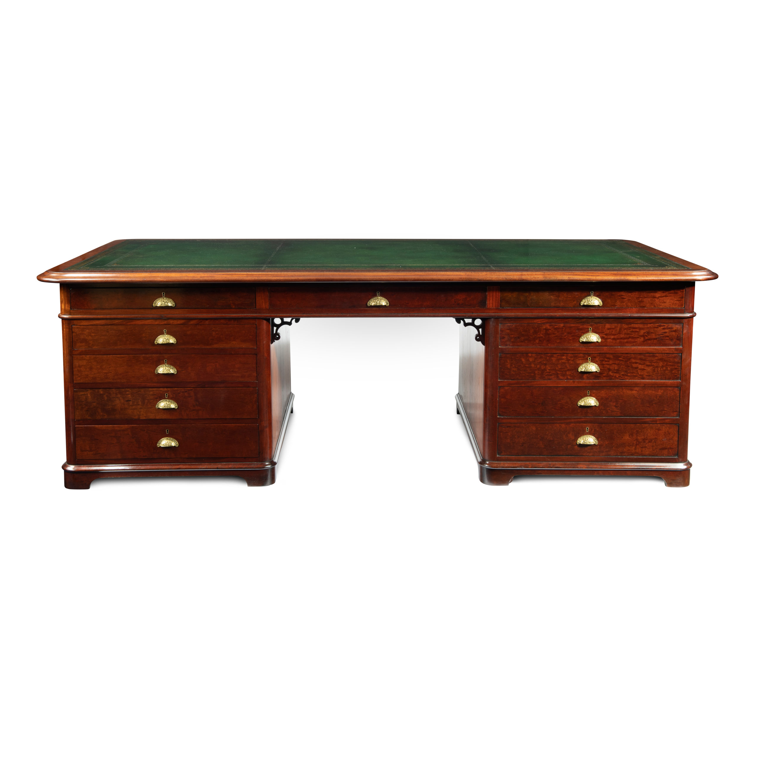 A large and imposing Victorian mahogany partners' desk