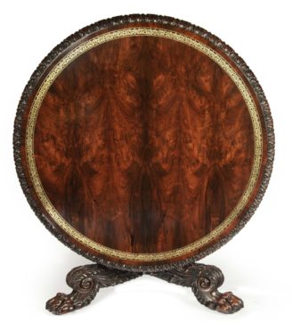 A large George IV brass inlaid rosewood centre table attributed to Gillows Main Image