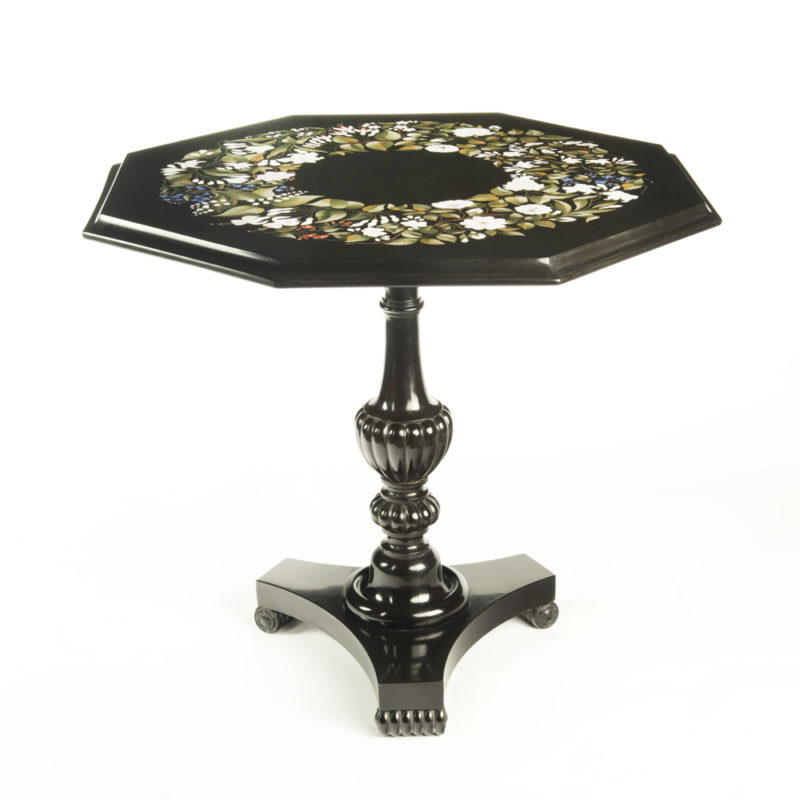 An octagonal Derbyshire Black Marble table with Lapis Lazuli, attributed to Tomlinson