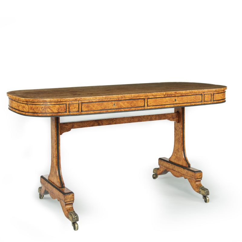 A Regency figured pollard oak end support writing table from Asprey & Co Ltd main image
