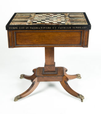 An unusual George IV specimen marble backgammon table attributed to Gillows