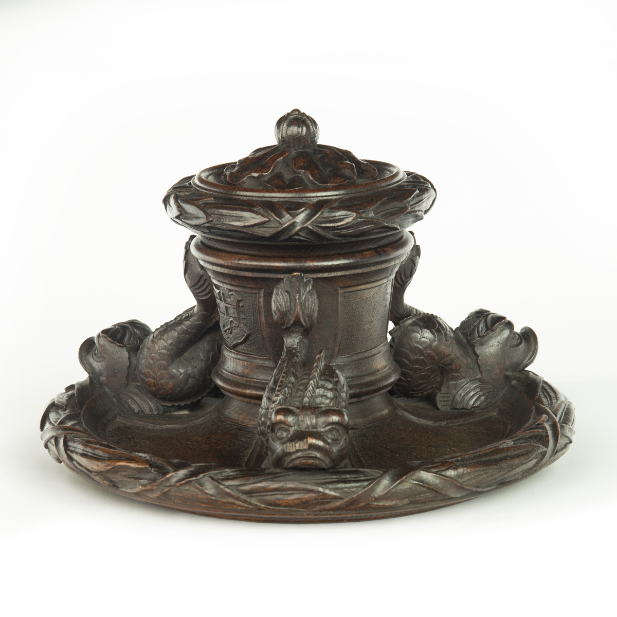 An oak inkwell carved from Lutine timber