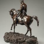 This bronze statuette shows Arthur Wellesley, Duke of Wellington riding his warhorse Copenhagen.