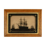 A fine reverse glass silhouette of H.M.S.s Marlborough, Foudroyant and Lee