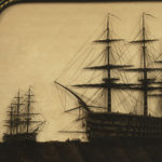 A fine reverse glass silhouette of H.M.S.s Marlborough, Foudroyant and Lee detail