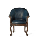 Victorian blue leather and walnut tub chair