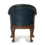 Victorian blue leather and walnut tub chair back