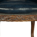Victorian blue leather and walnut tub chair detail