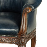 Victorian blue leather and walnut tub chairs detail