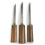 Three mortice chisels, all with sturdy ash handles by Sorby & Co detail