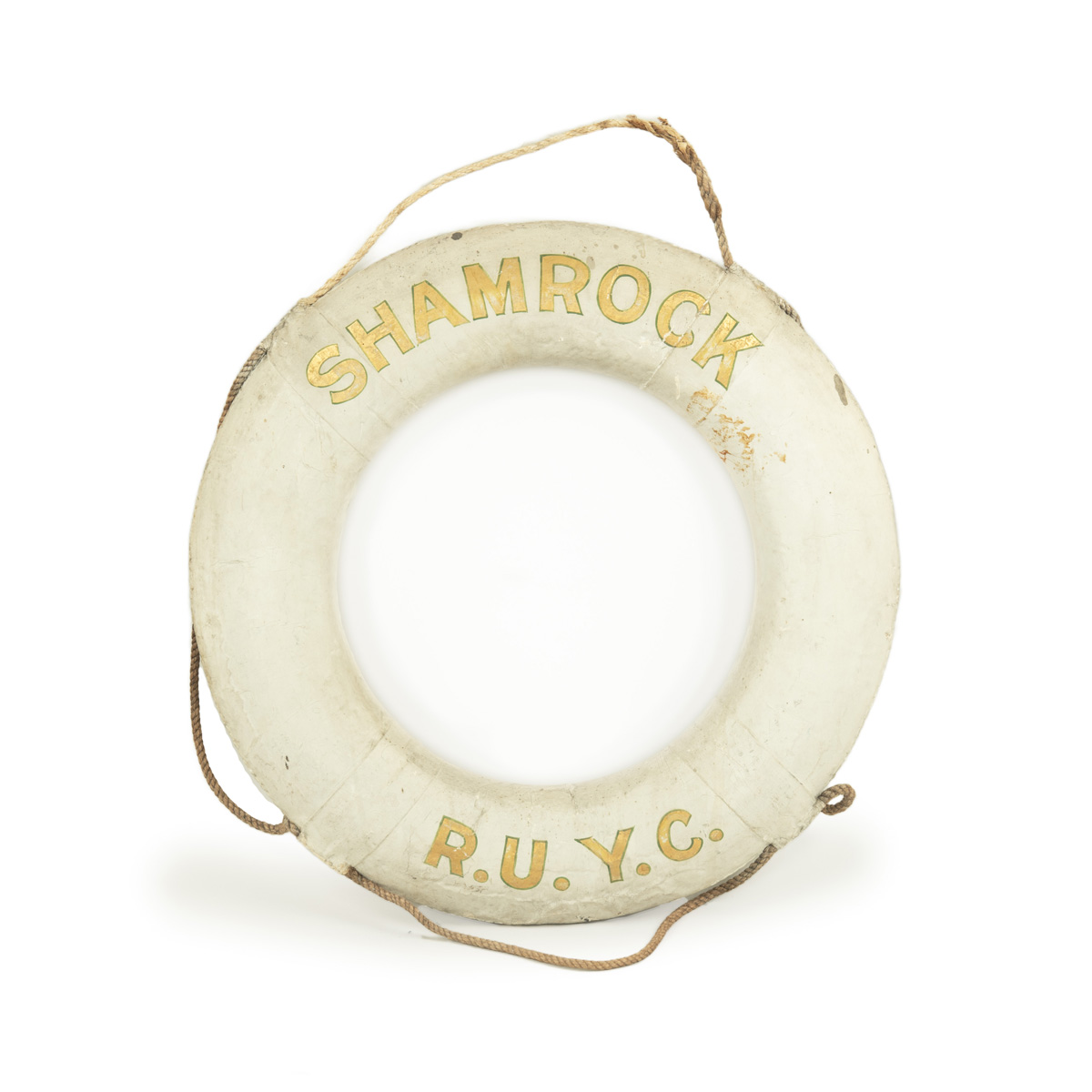An original life ring from the America’s Cup yacht ‘Shamrock’, Royal Ulster Yacht Club,