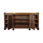 A late Regency rosewood breakfront side cabinet attributed to Gillows open