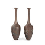pair of fine Meiji period bronze vases by Hidenobu