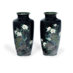 A pair of Meiji period blue cloisonne vases