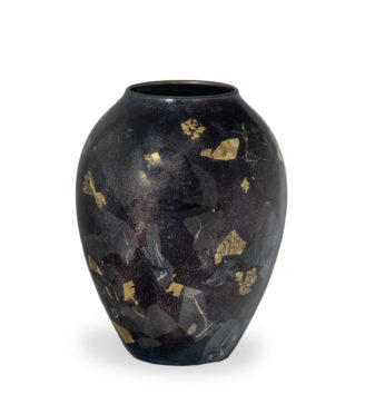 Unusual silver and gold leaf cloisonné vase by Sukiku,