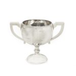 A silver Royal Navy racing cup presented by H.M.S. Curaçao back