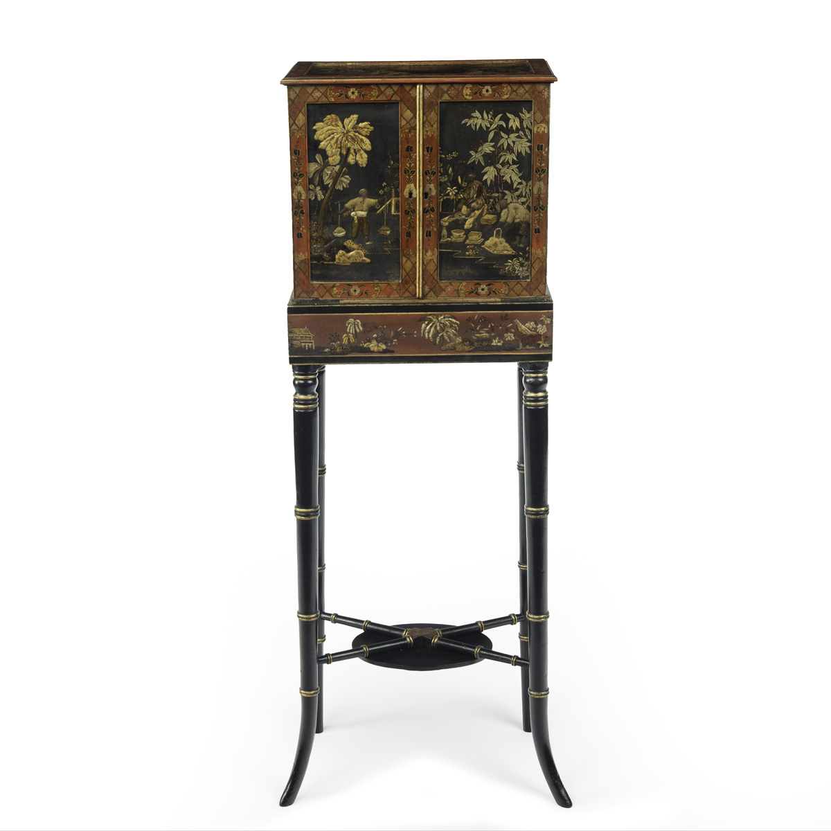A delicate Regency Chinoiserie lacquer cabinet,
