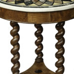 A Grand Tour specimen marble table top with an English specimen wood base leg detailing
