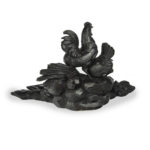 A Black Forest carved wood inkwell with wheat sheafs and poultry