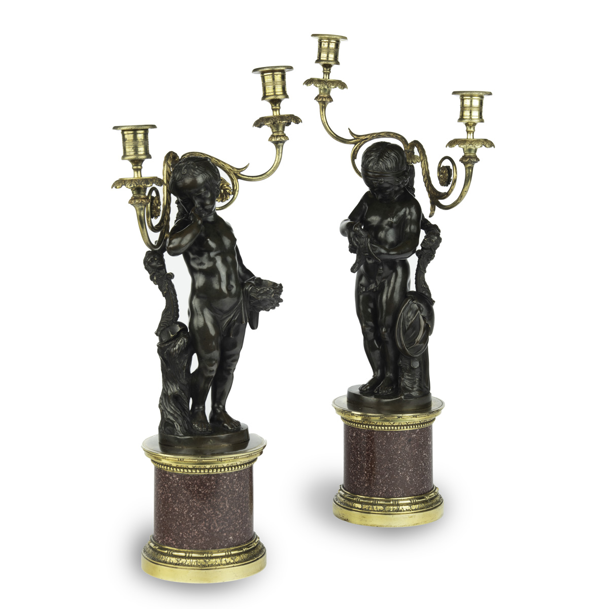 A pair of Egyptian porphyry and bronze candelabra after Charles-Antoine Bridan Main Image