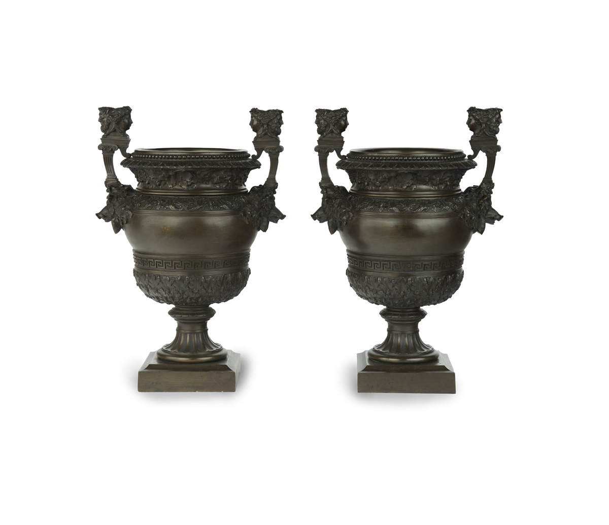 A pair of Belgian bronze urns by Luppens, Brussels