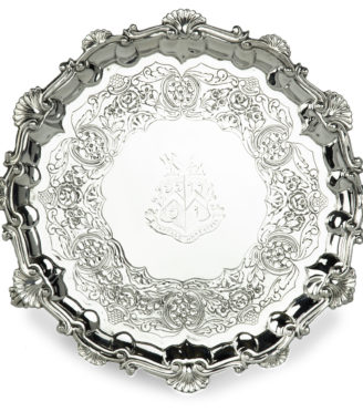 A George IV crested silver tray commemorating the marriage of Lieutenant Colonel Thomas Arthur, 3rd Dragoon Guards