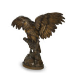 A large Black Forest walnut wooden carving of an eagle