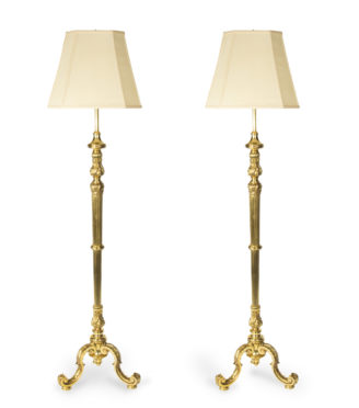 A pair of particularly fine quality French solid brass standard lamps,