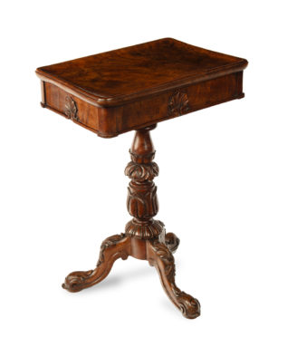 A George IV highly figured oak tripod side table attributed to Gillows,
