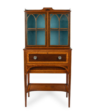 A fine late George III satinwood and snakewood secretaire cabinet, attributed to George Simson of London
