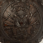 A sailor’s carved coconut Bugbear powder flask detail
