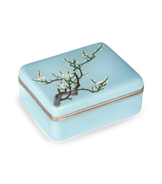 A small Showa period cloisonné box with a single branch of blossom