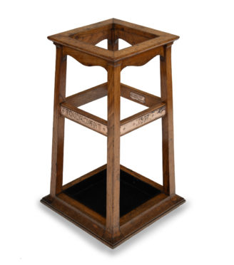 A Foudroyant oak and copper umbrella stand by Goodall, Lamb & Heighway, Manchester