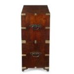 A small brass-bound teak campaign chest in two parts side view