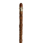 finely carved fruitwood cane with royal and masonic symbols handle back