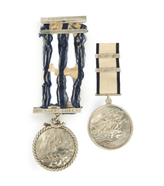 Captain Thomas Green’s silver Medals for Heroic Conduct at Sea dated 1837 and 1838