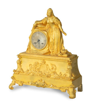 An ormolu mantel clock with Queen Victoria in medieval dress, by Monroux, 1832 main