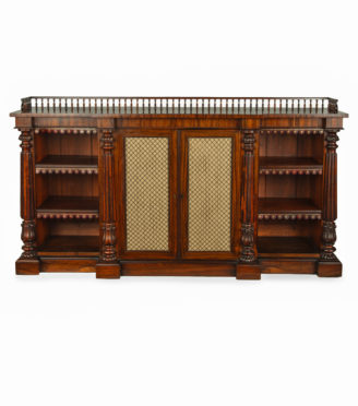 A late William IV rosewood breakfront open bookcase, by Gillows,